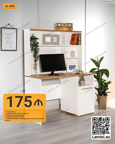 masa ofis: Künc masa, Stulsuz, Polkalı, Siyirməli, Sadə laminat — 1