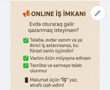 работа в салоне красоты: ONLINE İŞ IMKANI – evdən işləyərək gəlir qazanmaq üçün çevik imkan - at lalafo.az работа в салоне красоты: ONLINE İŞ IMKANI – evdən işləyərək gəlir qazanmaq üçün çevik imkan -