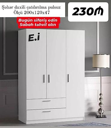 refli: Ağ rəngli 3 qapılı paltar dolabı - Ölçü: 200 x 120 x 47 sm - Daxili — 1