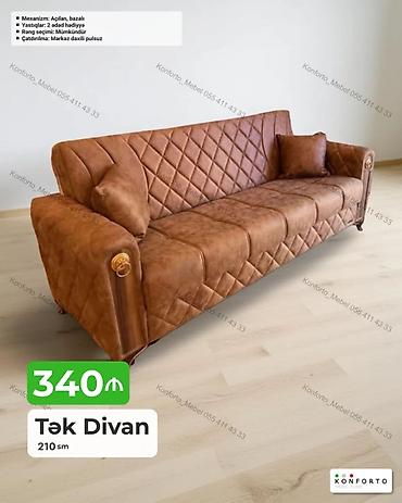 divan ortukleri: Tək divan – 210 sm - Mexanizm: açılan, bazalı (yataq funksiyalı, alt — 1