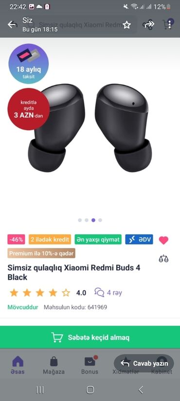 Qulaqlıqlar: Mene bu airpodsun tekce qabi lazimdir 
model redmi 4 buds