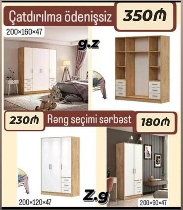 Otaq qapıları: *Dolab 4 qapılı 350Azn* *Dolab 3 qapılı 230Azn* *Dolab 2 qapılı