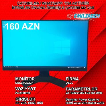 Masaüstü kompüterlər və iş stansiyaları: Monitor "22’ Dell P2222H" 🚚Metrolara və ünvana çatdırılma var