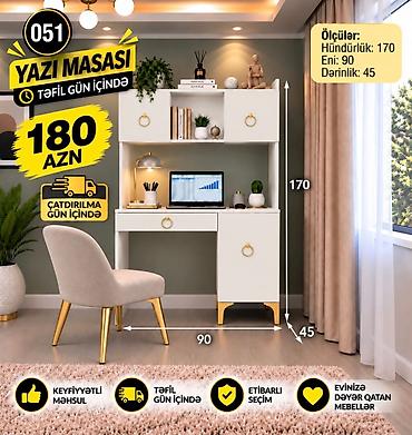 Sifarişlə ev mebeli: Yazı masası – funksional və zərif dizayn Ölçülər: - Hündürlük: 170 sm — 4