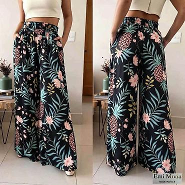 ps helanke: Ženske široke pantalone sa printom – Emi Moda, Made in Italy - Kroj — 2