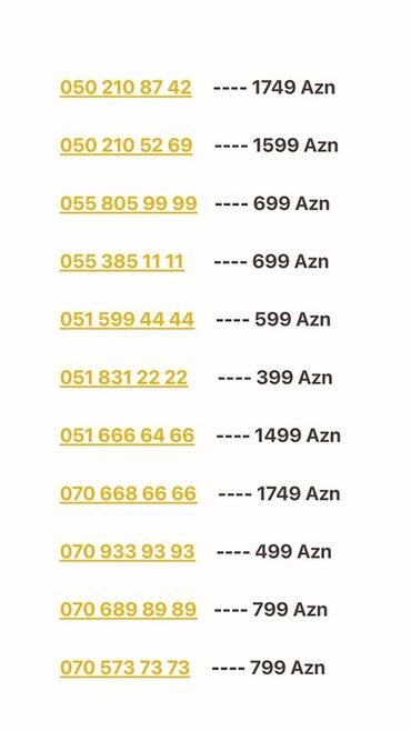 070 211 nomreler: Номер: ( 070 ) ( 6686666 )