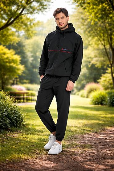 Kişi geyimləri: Unisex idman dəsti – qara rəng - Komplekt: kapüşonlu yüngül — 1