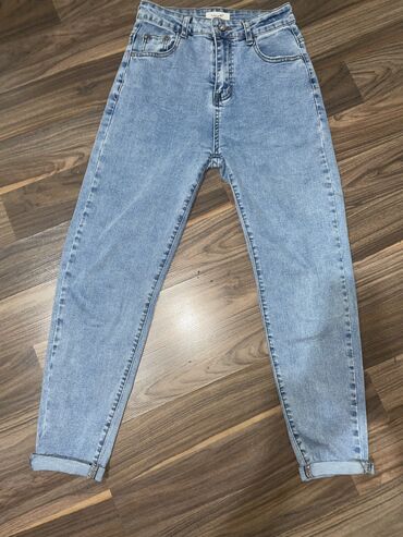 кожаные джинсы: Мом, Высокая талия, На маленький рост