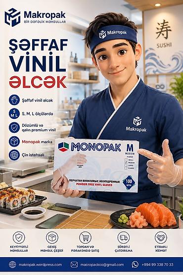 🧤 MONOPAK ŞƏFFAF VİNİL ƏLCƏK Qida sektoru üçün praktik və etibarlı
