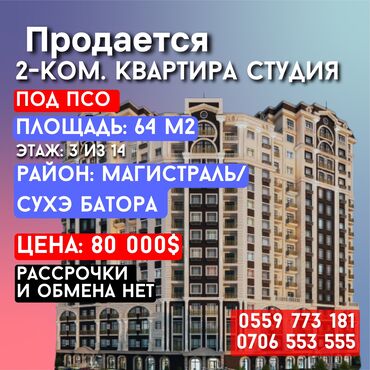 Продажа квартир: 2 комнаты, 64 м², Элитка, 3 этаж, ПСО (под самоотделку)
