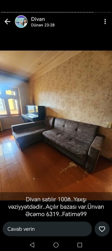Divanlar: Künc divan, Açılan, Bazalı, Parça, Çatdırılma yoxdur