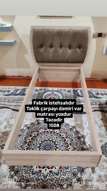 Çarpayılar: Yeni, Təknəfərlik çarpayı, Matrassız, Siyirməsiz