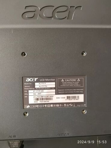 Monitorlar: Acer AL1717 F modelinə aid LCD monitor. Ofis və ya ev istifadəsi üçün — 7