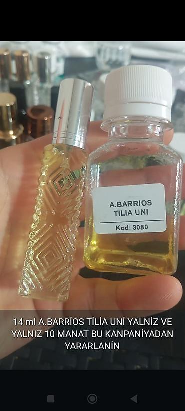mirvari reng: A.BARRIOS Tilia Uni ətir yağı – kod: 3080 Həcm: 14 ml Qablaşdırma — 1