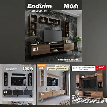 TV altlığı: TV stend və divar rəfləri dəsti - Müxtəlif modellər: qəhvəyi taxta — 1
