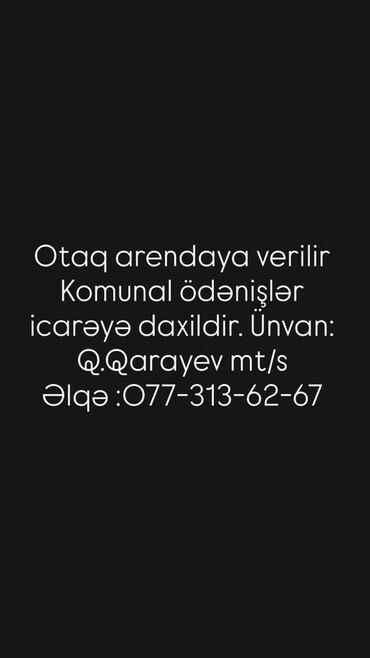 Посуточная аренда комнат: Otaq arendaya verilir. - Ünvani: Qara Qarayev metrosu (Q.Qarayev