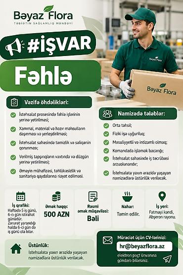 baki tikis fabriki vakansiya: Fəhlə tələb olunur, 5/2, Aylıq ödəniş — 1
