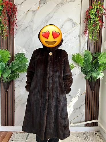 Шуба, Норка, Длинная модель, С капюшоном, 2XL