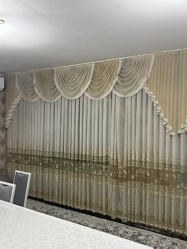 красивые шторы: Комплект штор, С ламбрекеном, Готовое изделие, Б/у, Для зала — 1
