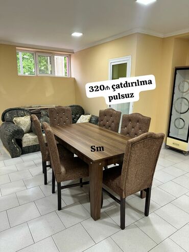 5x15 taxta: Qonaq otağı üçün, Yeni, Açılmayan, Dördbucaq masa, 6 stul