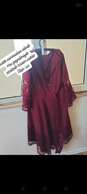 Qadın geyimləri: Bordo rəngli zərif don. Dizayn: V-yaxa, beldən oturan kəsim, krujeva — 1