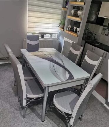 Setovi stolova i stolica: Trpezarijski set – sto sa staklenom pločom i šest stolica - Set — 5