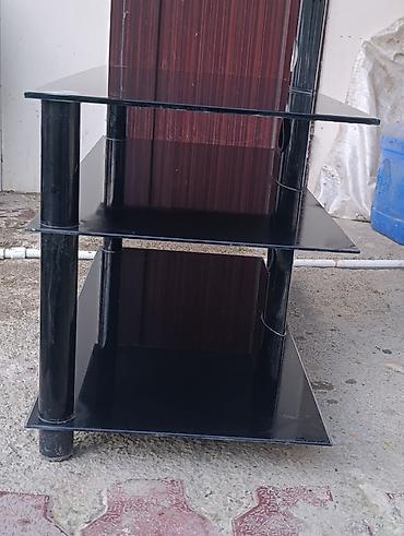 ev telefon altligi: Qara şüşə TV stendi - 3 mərtəbəli konstruksiya: üst panel + iki alt — 4
