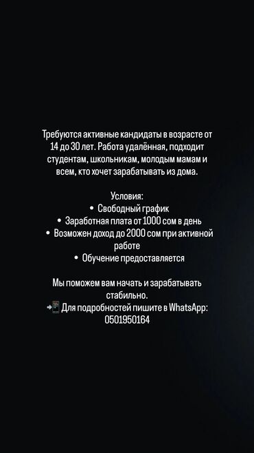работа для мамочек в декрете на дому: Требуется менеджер по обработке сообщений в WhatsApp ✅ Обязанности: 📩