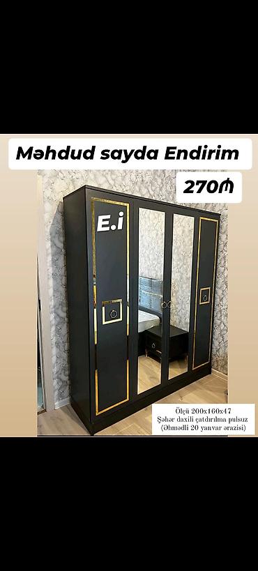 Dolablar: Yeni, 3 qapılı, Güzgülü, Qara, Açılan, Düz dolab — 1