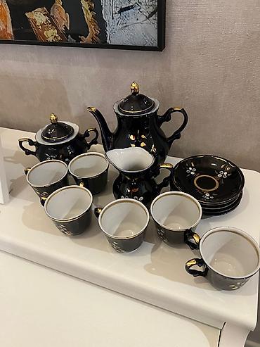 Çay dəsti, rəng - Qara, Farfor