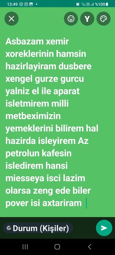 aşbaz komekcisi: MILLI METBEXE POVER LAZIM OLSA ELAQE SAXLAYIN GURZE GURCU YARPAQ