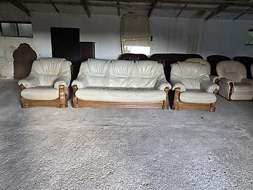 Stilske garniture: Kožna garnitura za dnevnu sobu – 1 - Sastav: trosed + dva fotelje - — 6