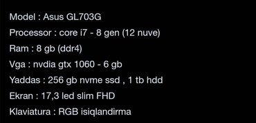 asus laptop: Intel Core i7, 8 GB, 17.3 "