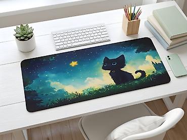 gaming kamputer: Böyük Ölçülü Gaming Mouse Pad (80x30 cm) – Qara Pişik & Ulduzlu — 1