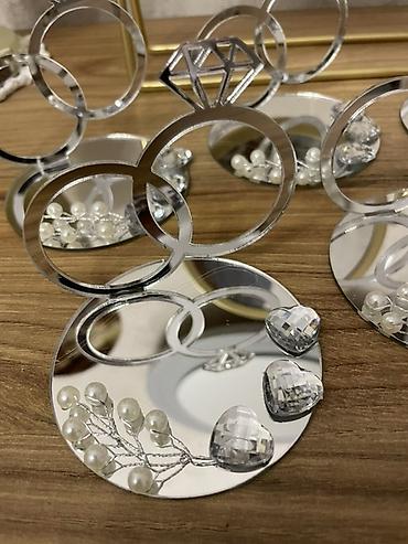 ucuz lazer: Güzgü səthli nikah/nişan dekorları – üzük motivli stolüstü bəzək 12 — 1