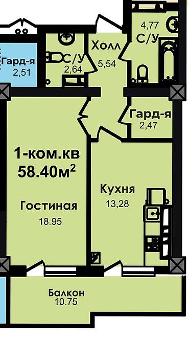Продажа квартир: 1 комната, 58 м², Элитка, 5 этаж, Готовая ПСО (под самоотделку) — 2