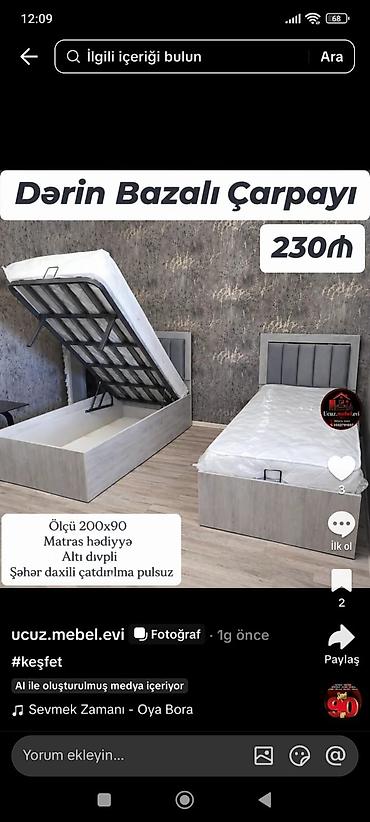 Dərin bazalı tək nəfərlik çarpayı - Ölçü: 200×90 - Dərin bazalı lalafo.az -da Dərin bazalı tək nəfərlik çarpayı - Ölçü: 200×90 - Dərin bazalı