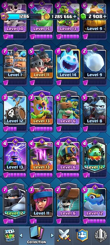 Kolleksiya kartları: Clash Royale oyun hesabı salam aleykum hesab normal hesabdı içinde 15 — 8