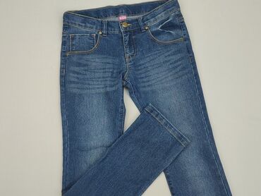 obcisłe jeansy z wysokim stanem: Spodnie jeansowe, 12 lat, 152, stan - Bardzo dobry