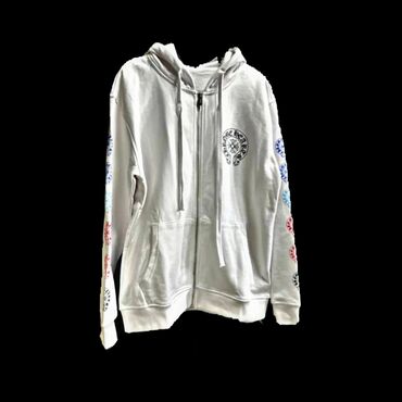футболка american eagle: Белая толстовка Chrome Hearts на молнии. Имеет капюшон и карманы