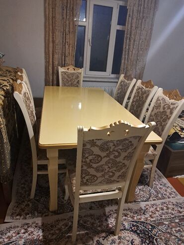 işlenmiş masa desti: Qonaq otağı üçün, İşlənmiş, Açılan, Dördbucaq masa, 8 stul
