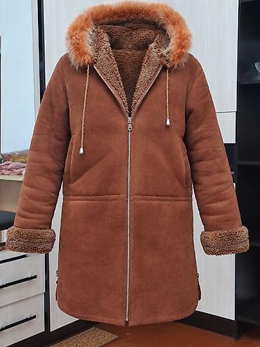 Дубленка, По колено, С капюшоном, XL