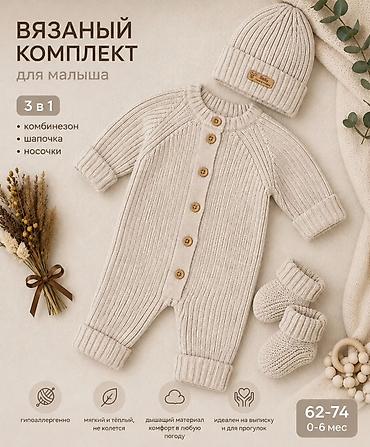 одеяло на выписку: Комплект, цвет - Бежевый, Б/у — 1