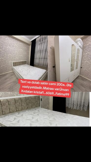 Mətbəx mebeli: Taxt və dolab satılır cəmi 200₼. Əla vəziyyətdədir. Matrası var.Ünvan
