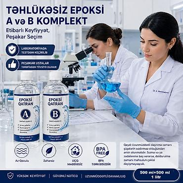 Epoksid qətranı: Premium Şəffaf Epoksid Qatranı Seti (A+B) – 1.1 kq / 1 Litr İki — 2