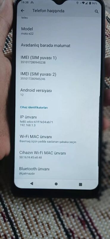elektirik matorlar: Motorola Moto E22, 64 GB, rəng - Qara, Barmaq izi