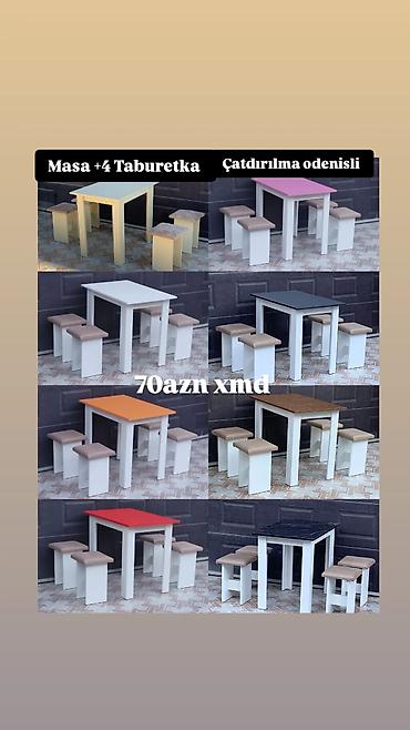 Ev və bağ: Masa + 4 taburetka dəsti - Döşəkcəli taburetkalar - Müxtəlif rəng — 2