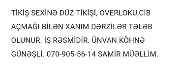 iş elanları 2022 tap az: Tikiş sexinə xanım dərzilər axtarılır. Düz tikiş, overlok və cib açma