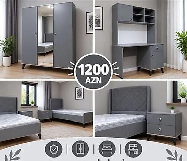 Uşaq/yeniyetmə otağı üçün müasir mebel dəsti – tünd boz rəng