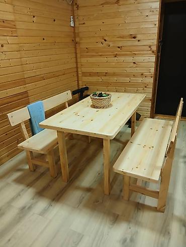 Комплекты столов и стульев для пикника: Обеденный комплект из массива дерева - Состав: прямоугольный стол и — 1